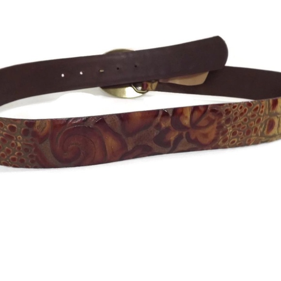 Landes Signature Vintage Tan Tooled Croc Belt M - Picture 4 of 8